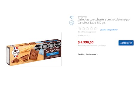 Cuánto sale la galletita francesa en Carrefour. Fuente: Captura.