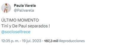 Confirman la separación de Tini y De Paul