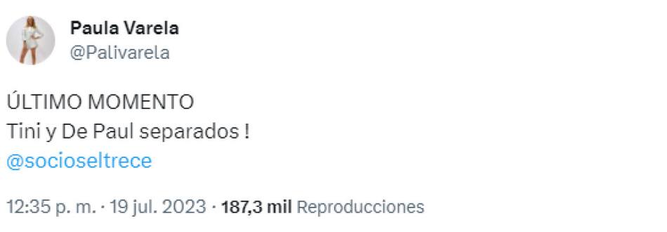 Confirman la separación de Tini y De Paul