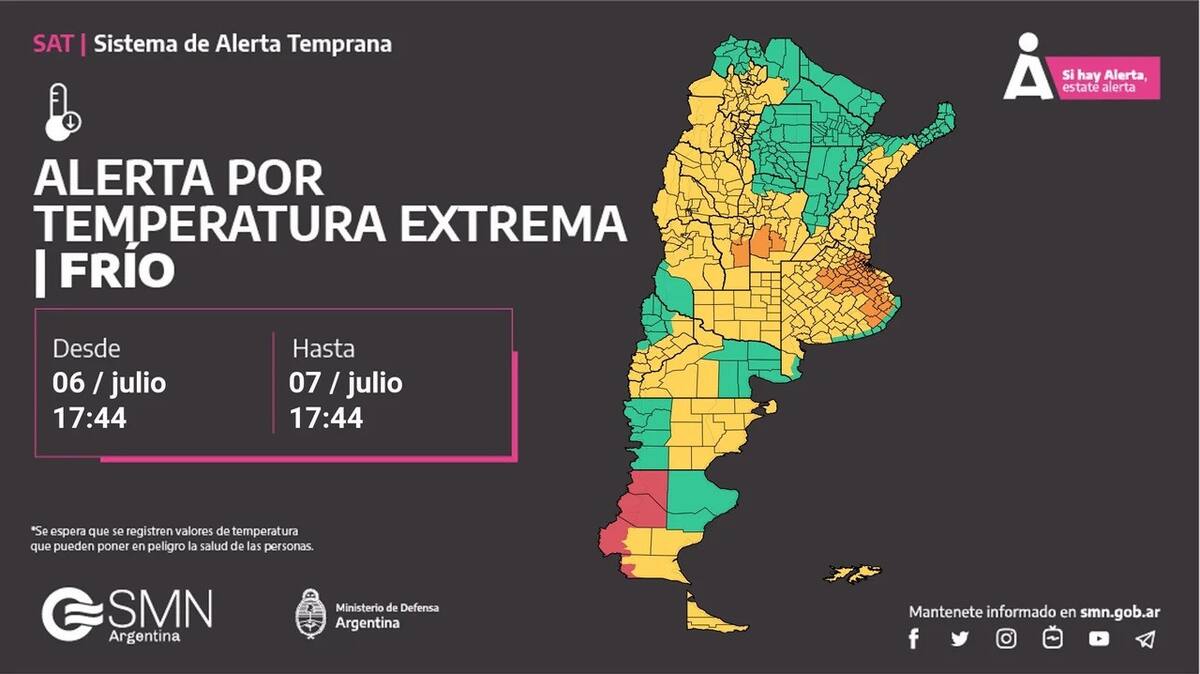 Alerta por frío extremo en todo el país. NA