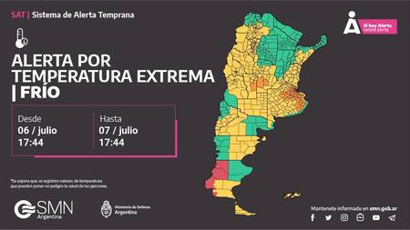 Alerta por frío extremo en todo el país. NA