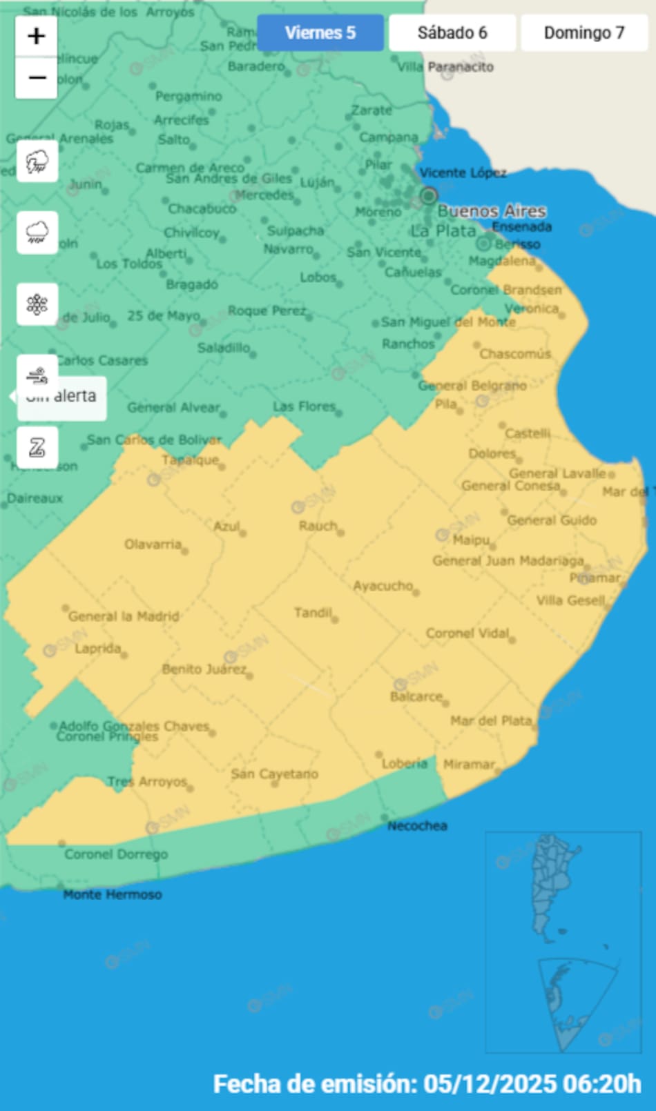 Las localidades de Buenos Aires afectadas por un alerta amarilla por tormentas.