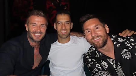 David Beckham, Sergio Busquets y Lionel Messi. Foto: Instagram @davidbeckham.