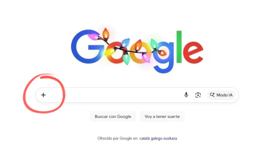 Nuevo icono "+" de la barra de búsqueda de Google.
