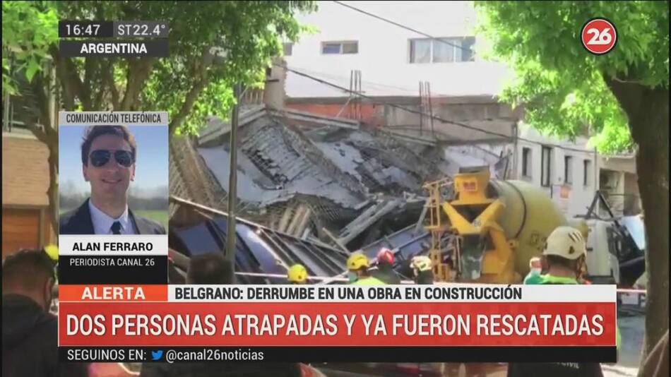 Derrumbe en obra en construcción en Belgrano, CANAL 26