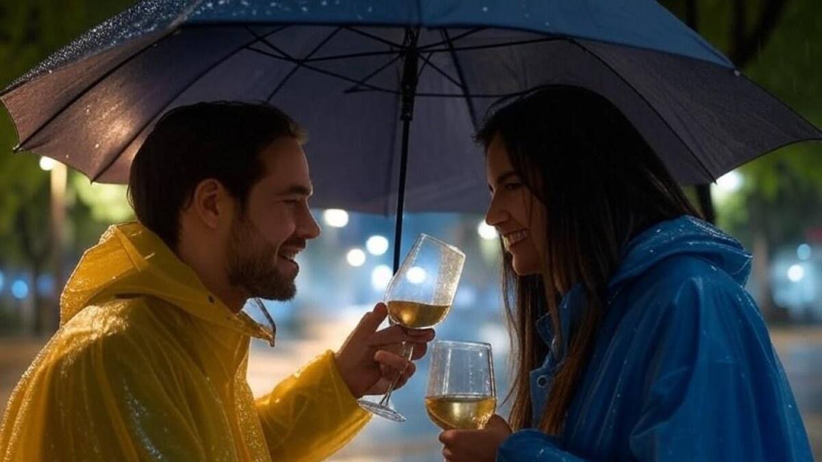 El brindis con lluvia. Foto: Grok.