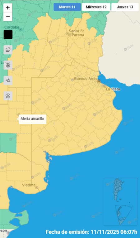 Alerta amarilla por tormentas en Buenos Aires.