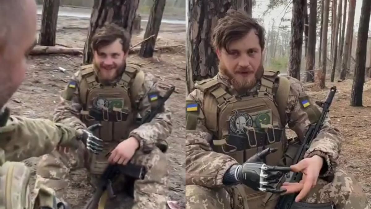 El soldado que lucha con un brazo robótico. Fotos: captura