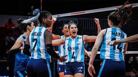 Festejo de las Panteras ante República Checa en el Mundial de Voley 2022. Foto: @Voley_FeVA.