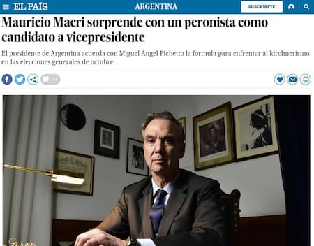 Reaccion de medios internacionales tras anuncio de Pichetto candidato a vice - Diarios
