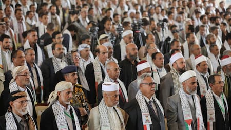 Los hutíes del Yemen celebran jornadas sobre Palestina con los nietos de Mandela y Gandhi. Foto: EFE.