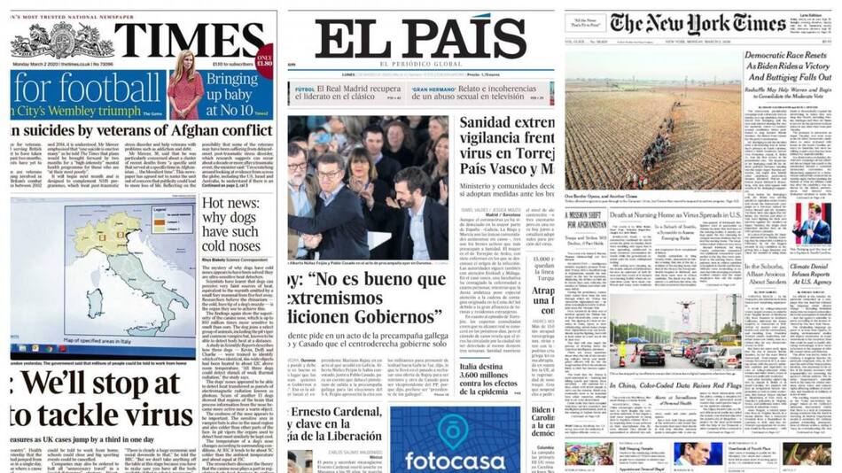 Tapa diarios, lunes 2 de marzo de 2020|