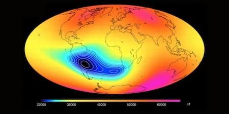La Anomalía Magnética del Atlántico Sur (AMAS). Foto: NASA.