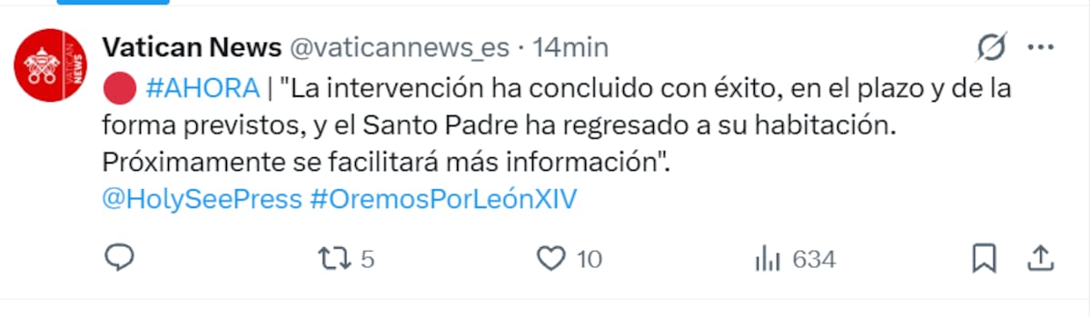 El comunicado oficial sobre la operación del Papa.