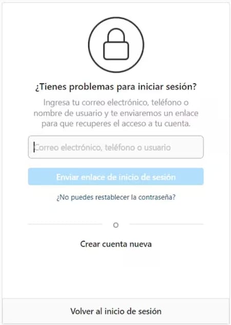 Recuperar contraseña en Instagram. Foto: captura de pantalla