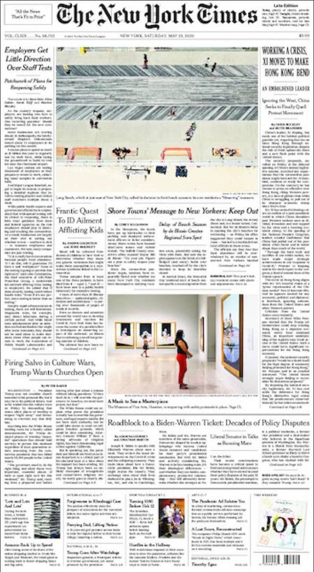 Tapas de diarios, The New York Times, sábado 23 de mayo de 2020