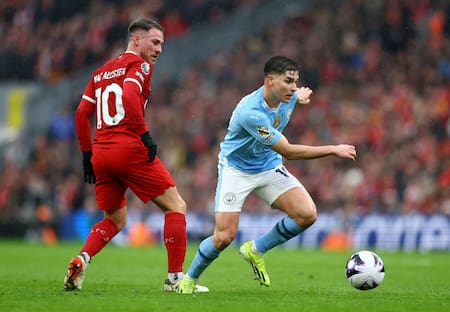 Julián Álvarez; Liverpool vs. Manchester City. Foto: Reuters.