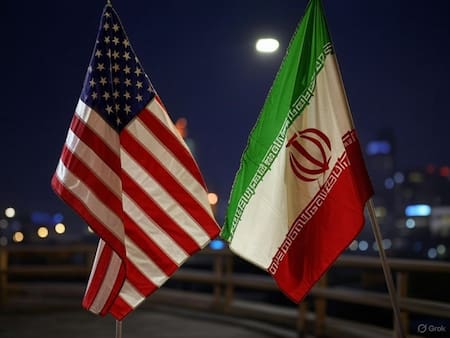 Bandera de Estados Unidos; bandera de Irán. Foto: Grok.