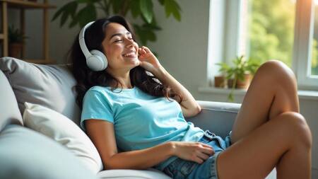 Música, feliz, persona escuchando música, descanso. Foto: Freepik AI.