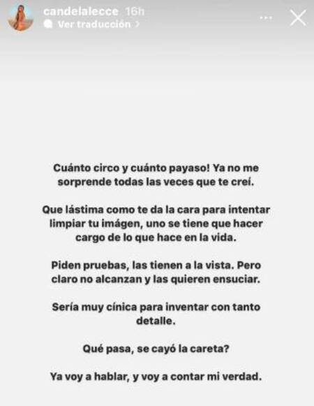 El descargo de Candela Lecce contra Mauro Icardi. Foto: Instagram.