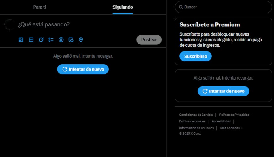 Fallas en X/Twitter.