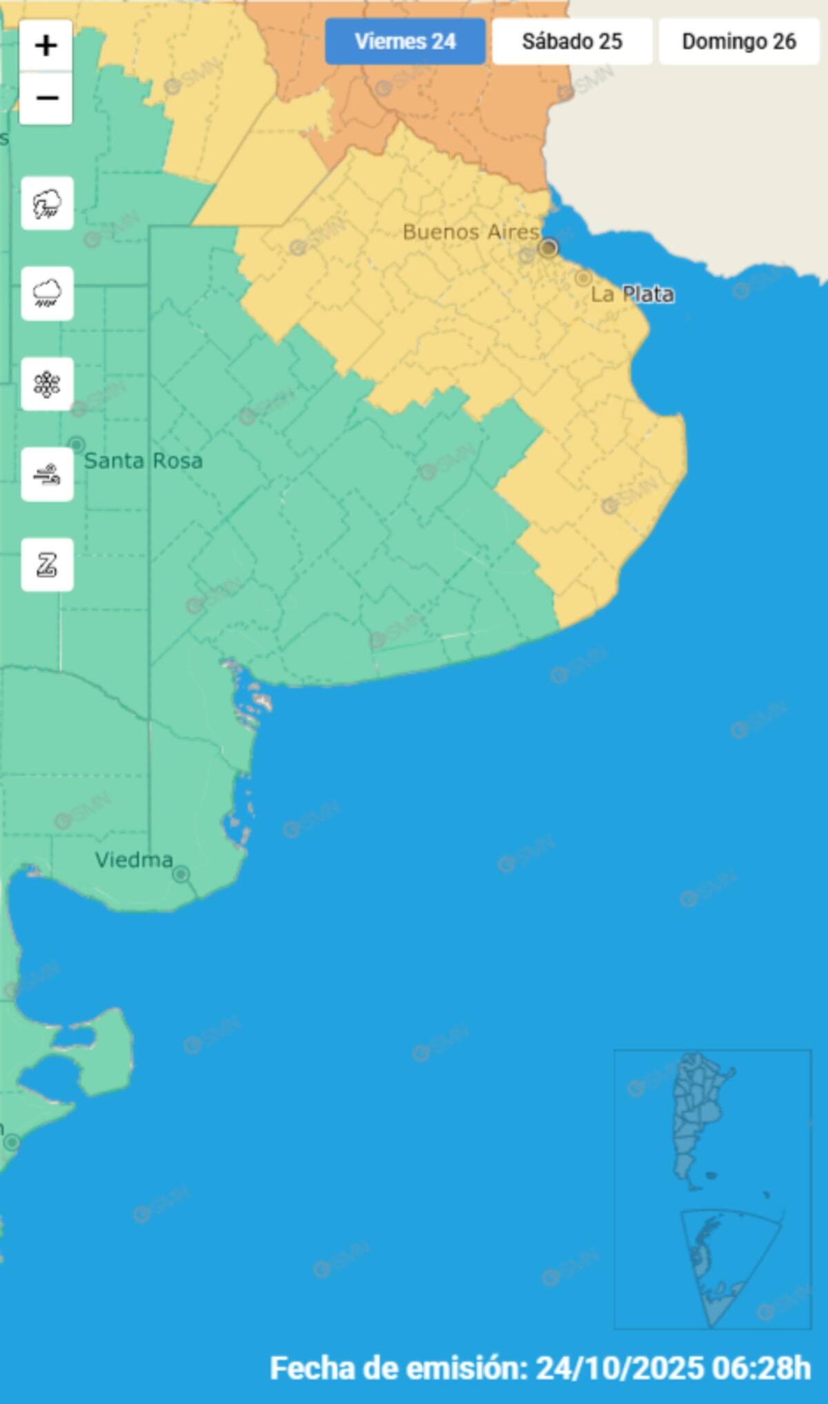 Alerta amarilla por lluvias sobre Buenos Aires.