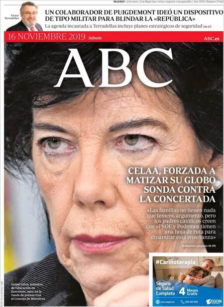 Tapas de diarios, ABC, sábado 16 de noviembre de 2019