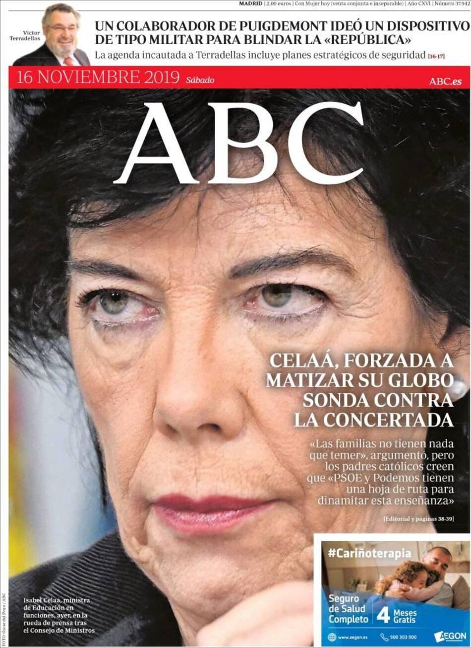 Tapas de diarios, ABC, sábado 16 de noviembre de 2019