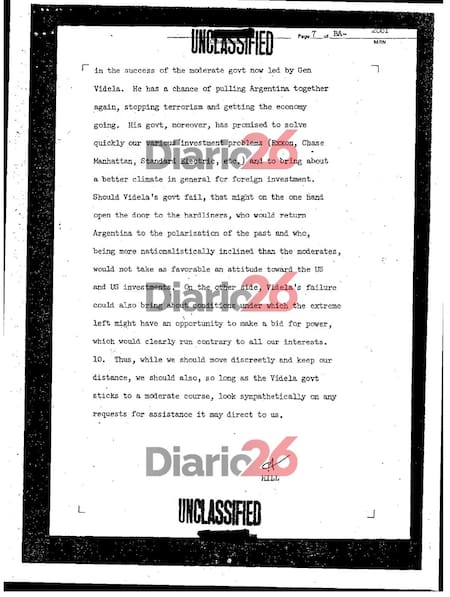 24 de marzo de 1976, golpe militar, dictadura militar en Argentina, documentos de Estados Unidos, Videla