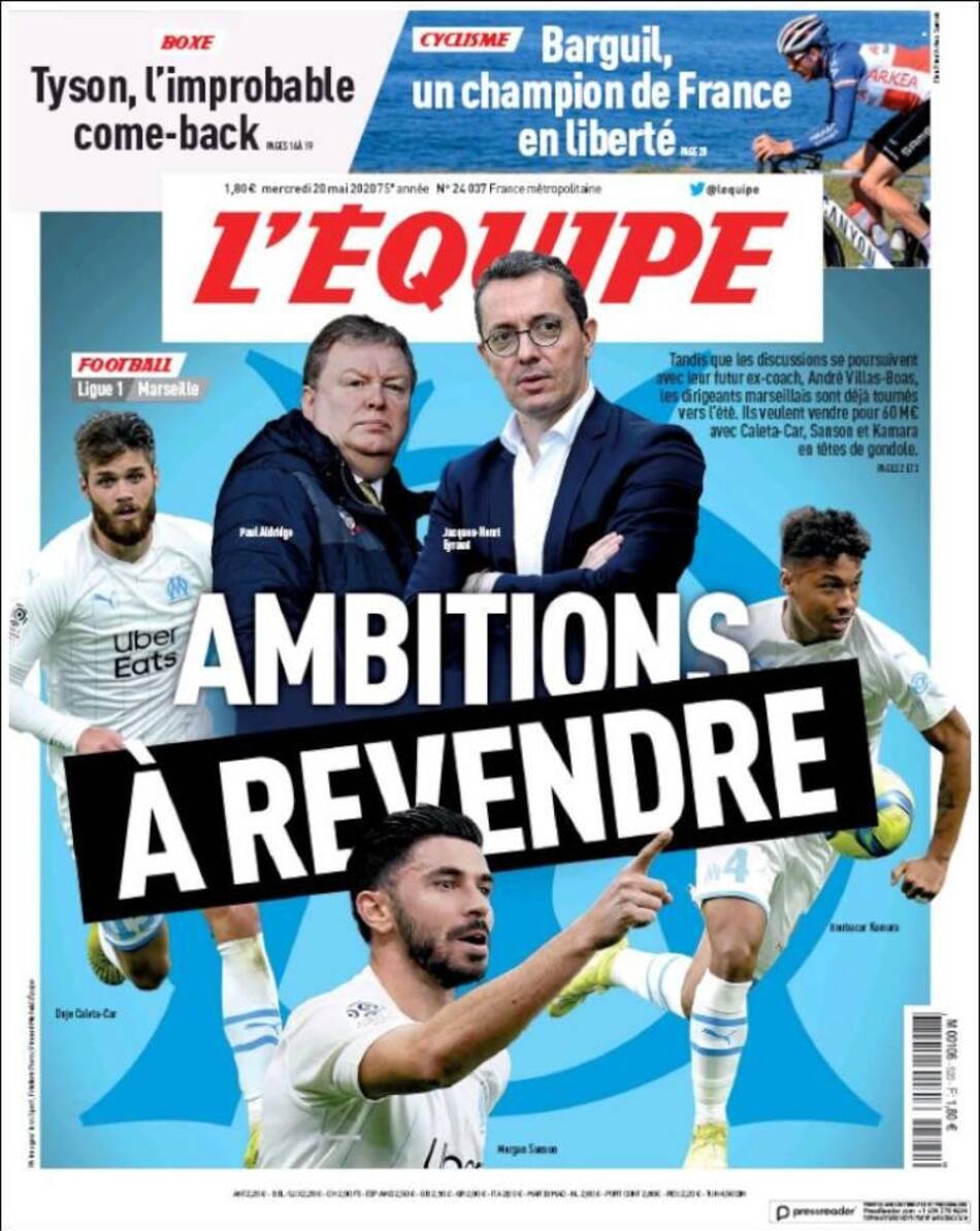 Tapas de diarios, L Equipe, miércoles 20 de mayo de 2020