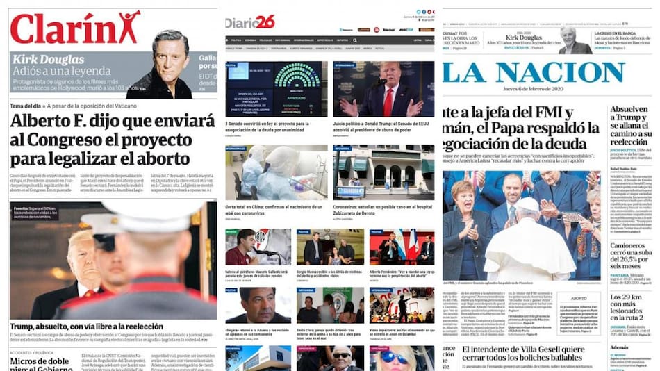 Tapas de Diarios, jueves 6 de febrero de 2020