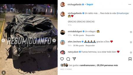 El auto destruido después del accidente. Foto: Instagram/virchugallardo.