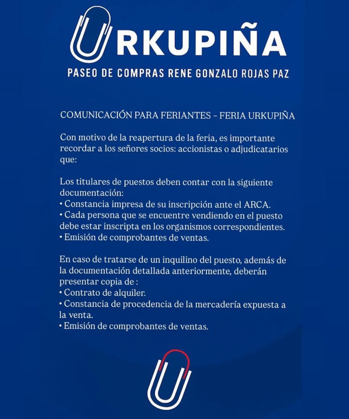 El comunicado del predio Urkupiña de La Salada. Foto: Instagram @urkupina.s.a
