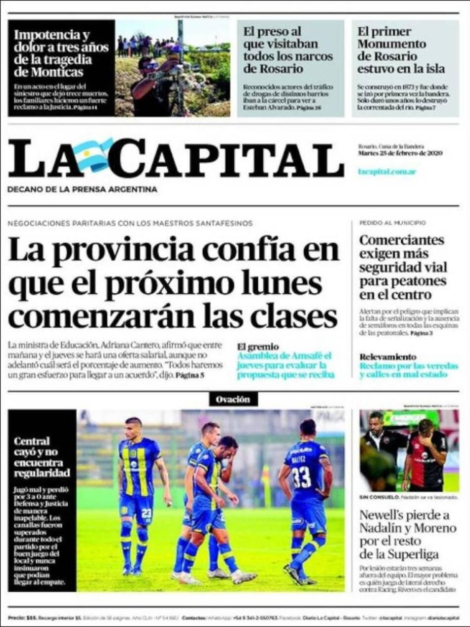 Tapa diarios, La Capital, martes 25 de febrero de 2020|