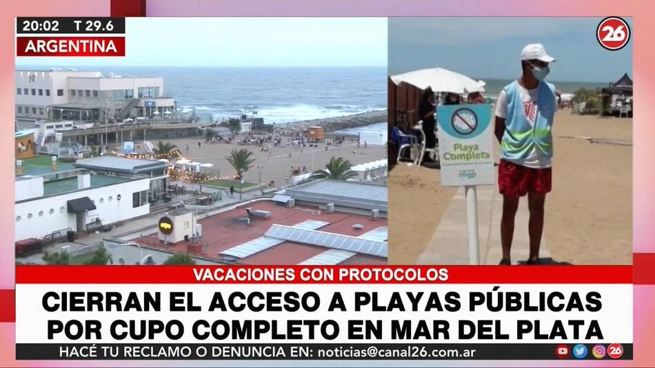Cierre de playas en Mar del Plata, Canal 26
