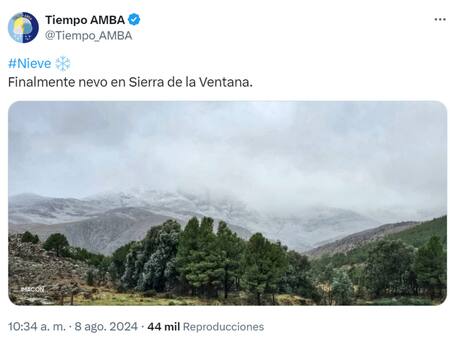 Nieve en Sierra de la Ventana. Foto: X.