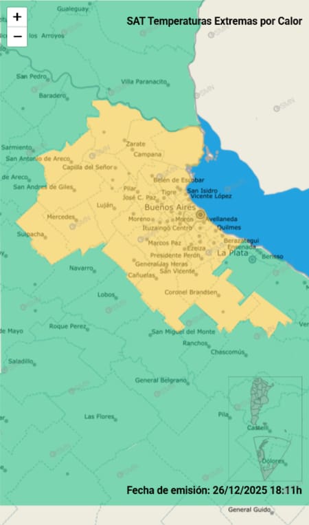 Alerta amarilla por calor extremo en Buenos Aires.
