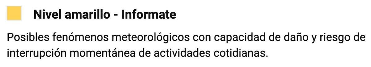 Nivel de alerta amarillo: Servicio Meteorológico Nacional. NA