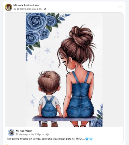 El posteo de Micaela Andrea Lator antes de matar a su hijo y quitarse la vida. Foto: Facebook / Micaela Andrea Lator.