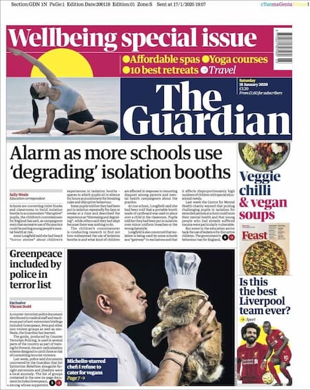 Tapas de diarios, Guardian, sábado 18 de enero de 2020