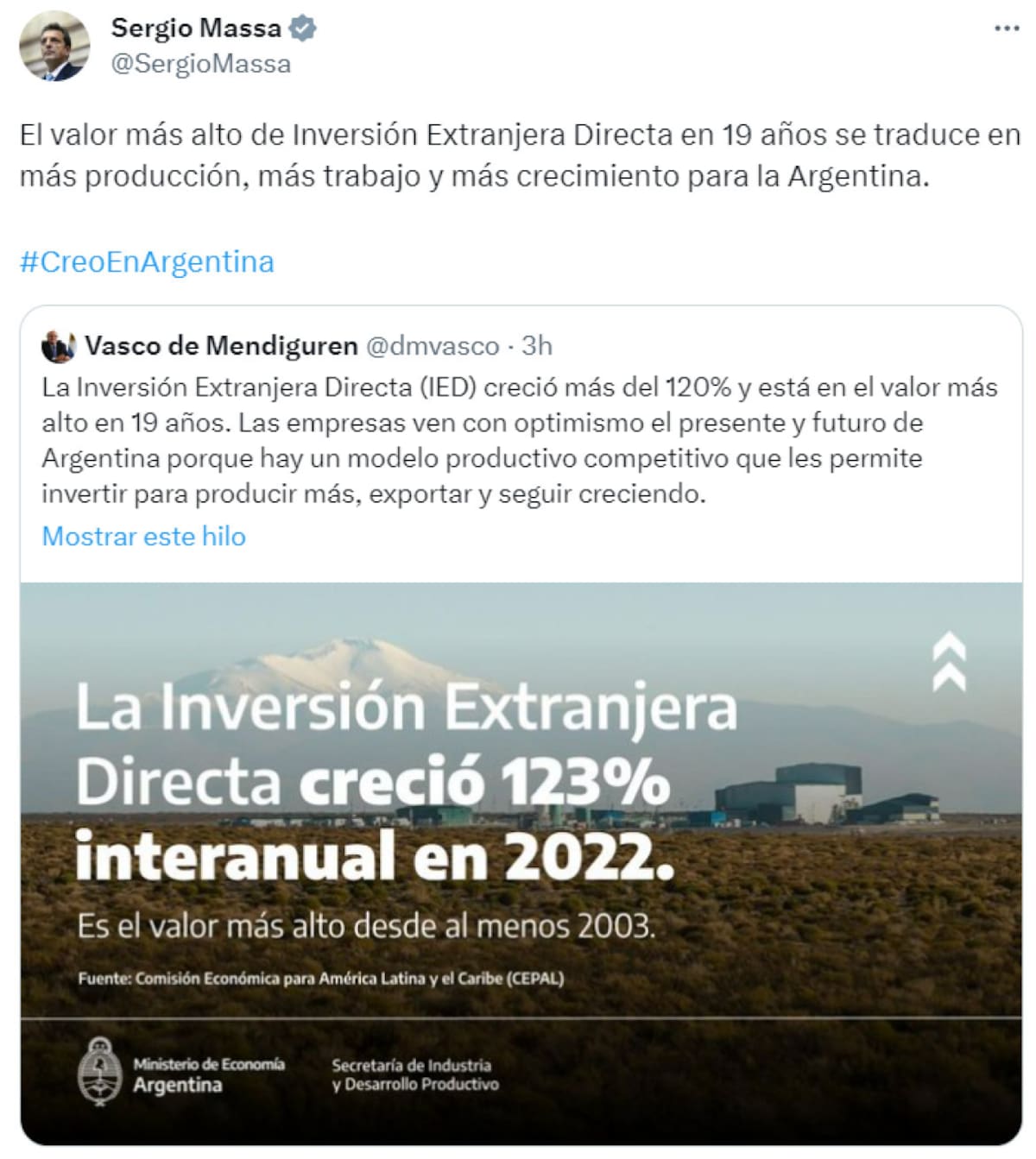 La publicación de Sergio Massa. Foto: Twitter.