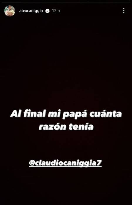Las historias de Alex Caniggia. Foto: Instagram.