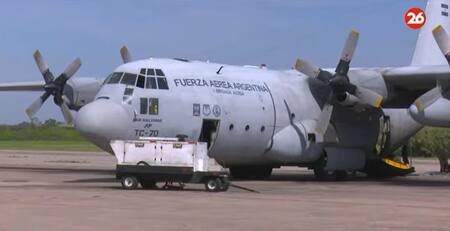 Avión Hércules de la Fuerza A´rea Argentina. Foto: Canal 26.
