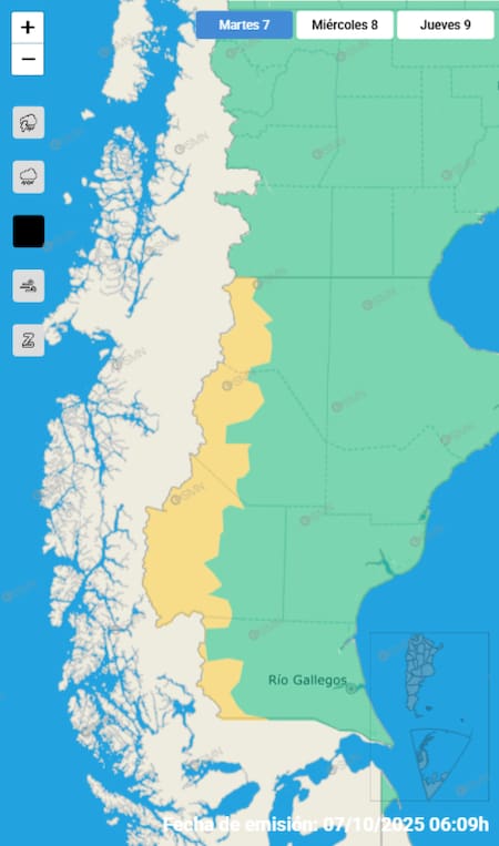 Alerta por nevadas sobre Santa Cruz.