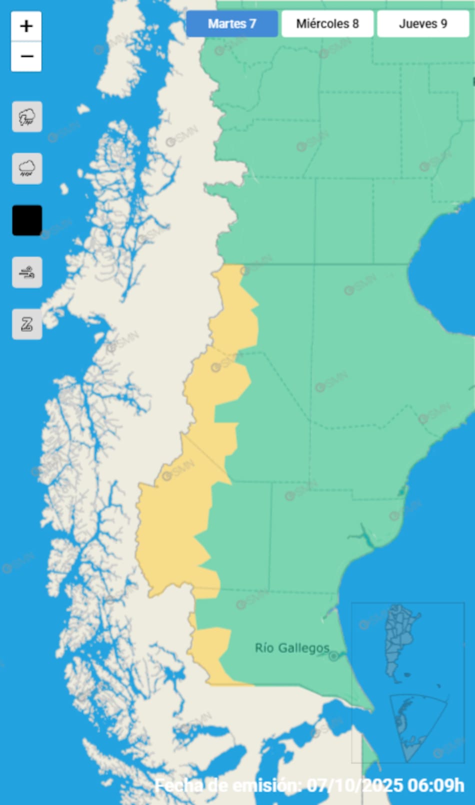 Alerta por nevadas sobre Santa Cruz.