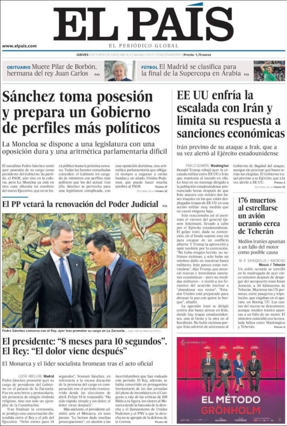 Tapas de diarios argentinos, El País 9 de enero de 2020
