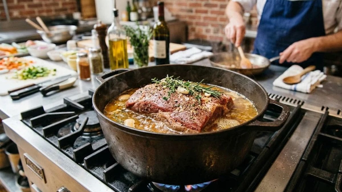 Los chefs coinciden sobre la bondiola: “El líquido debe llegar aproximadamente hasta la mitad de la carne”.