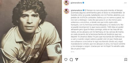 La pubicación de Gianinna para Diego. Foto: Instagram.