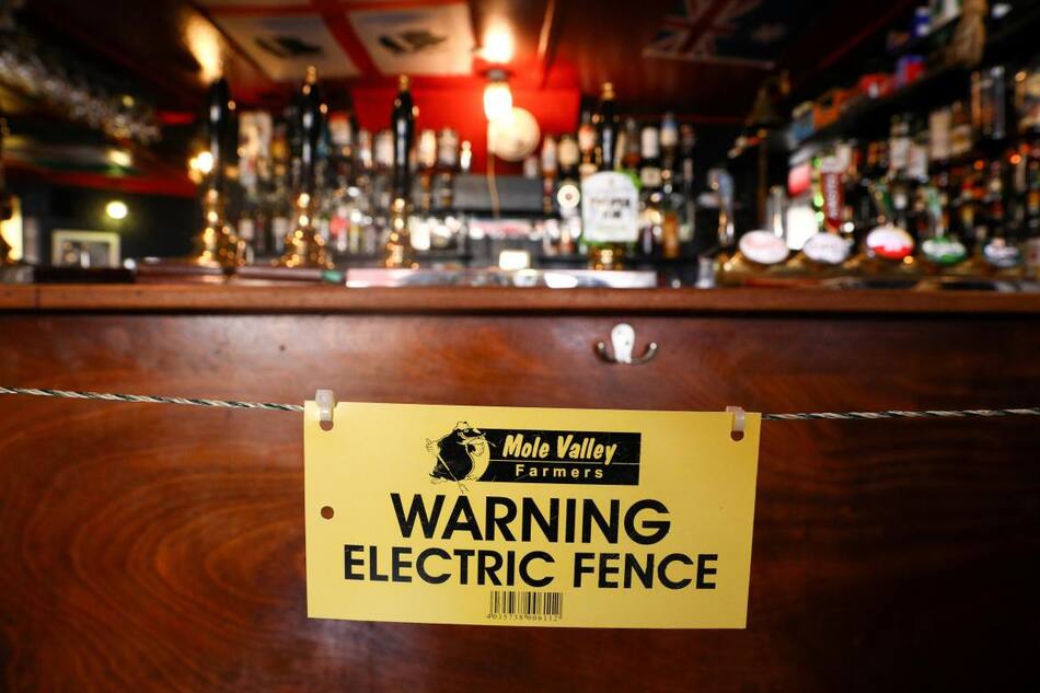 Cerveza, bar inglés, descarga con valla eléctrica, coronavirus en Reino Unido, REUTERES