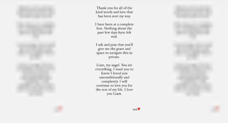 La carta de la novia de Liam Payne en redes